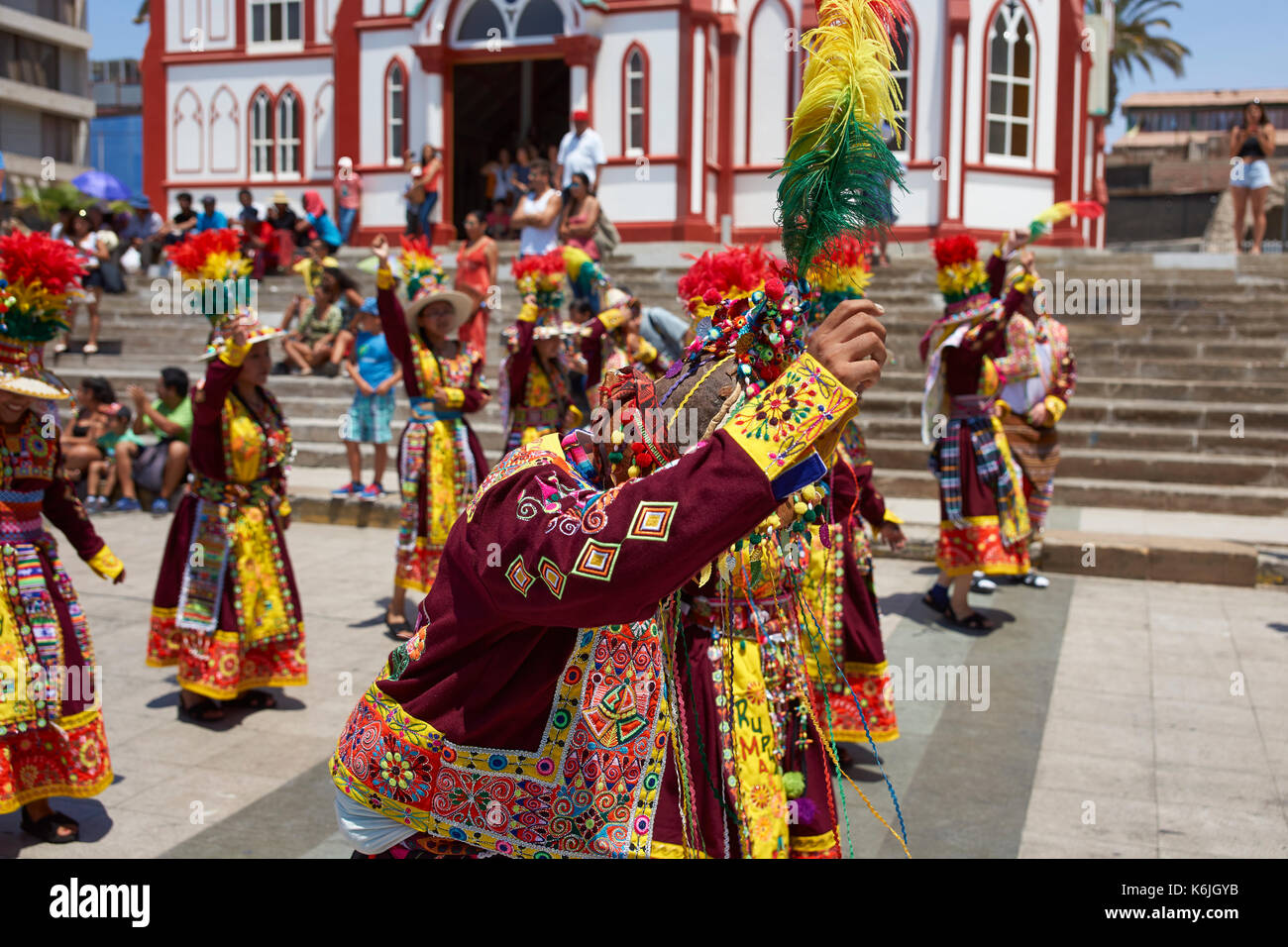Thinkus dance group performing at the annual street carnival celebrating the strength of the sun. Stock Photo