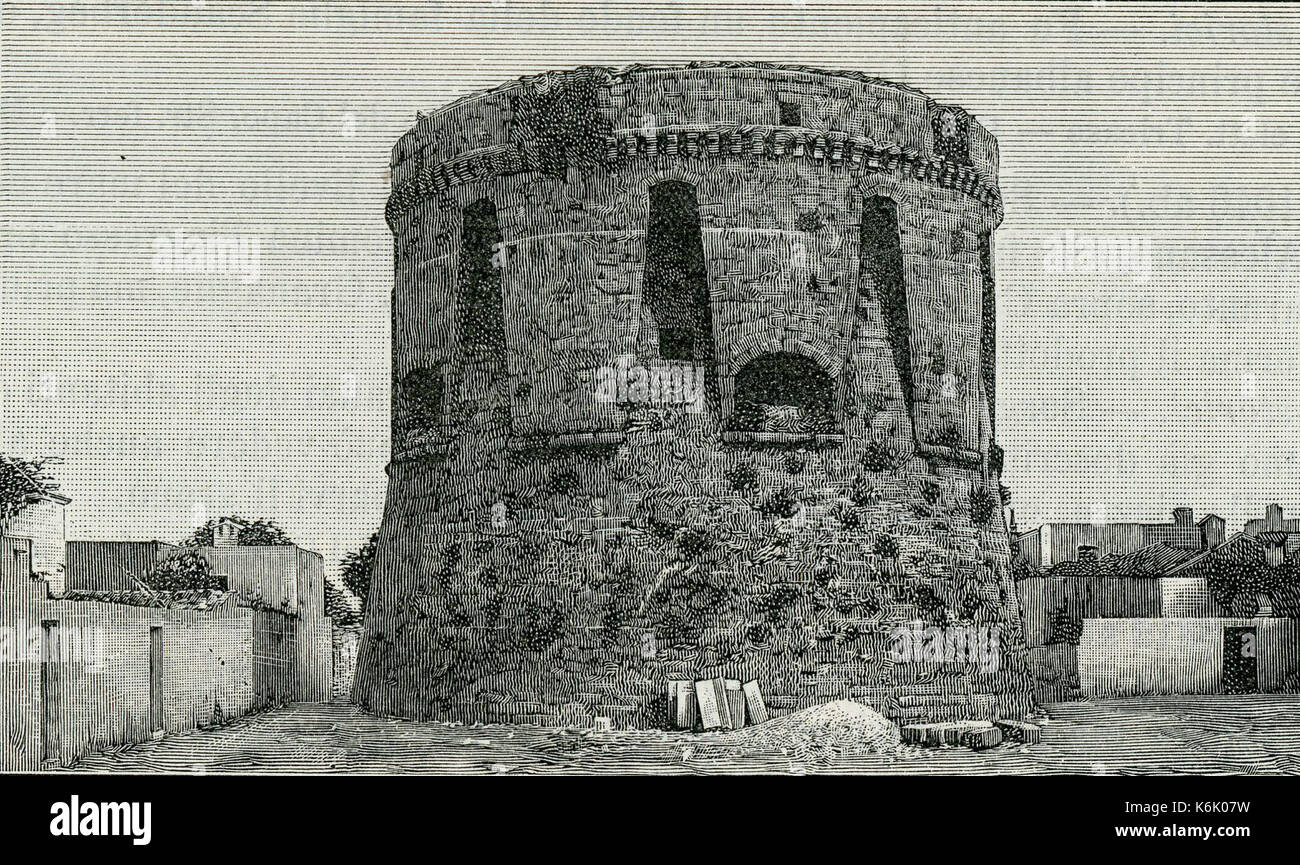 Castrignano del Capo torre di Salignano xilografia Stock Photo