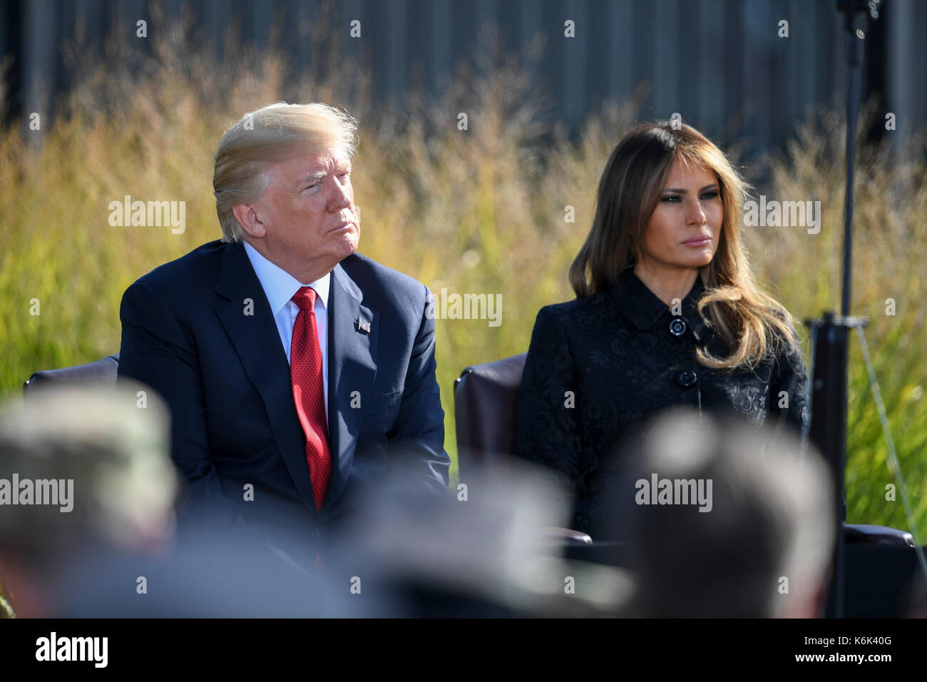 President Donald Trump speaks during the 9/11 Observance Ceremony at the Pentagon in Washington, D.C., Sept. 11, 2017. Stock Photo