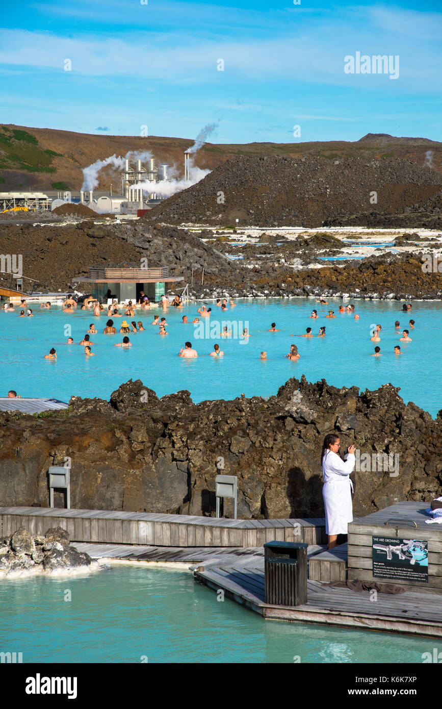 tourists in thermal bath the Blue Lagoon, Iceland Stock Photo