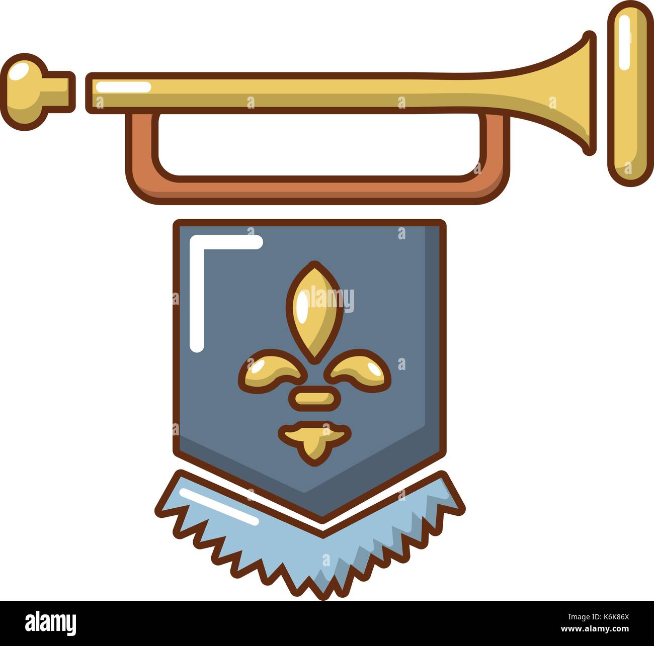 Medieval Trumpet With Flag Icon Cartoon Style Stock Vector Art