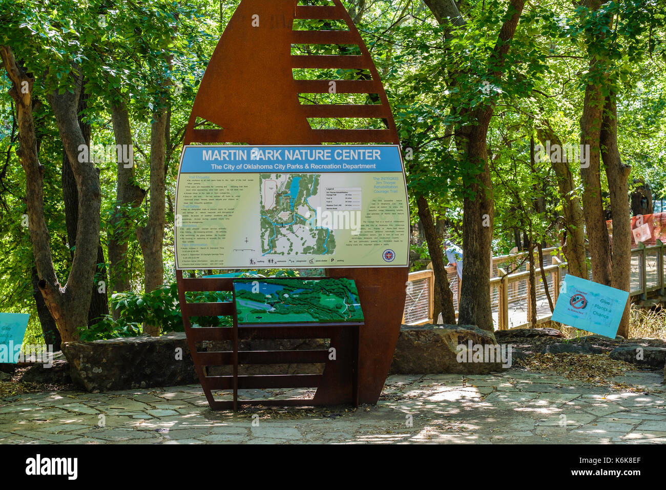 A sign advertising Martin Park Nature Center on Memorial road in far north Oklahoma City, Oklahoma, USA. Stock Photo