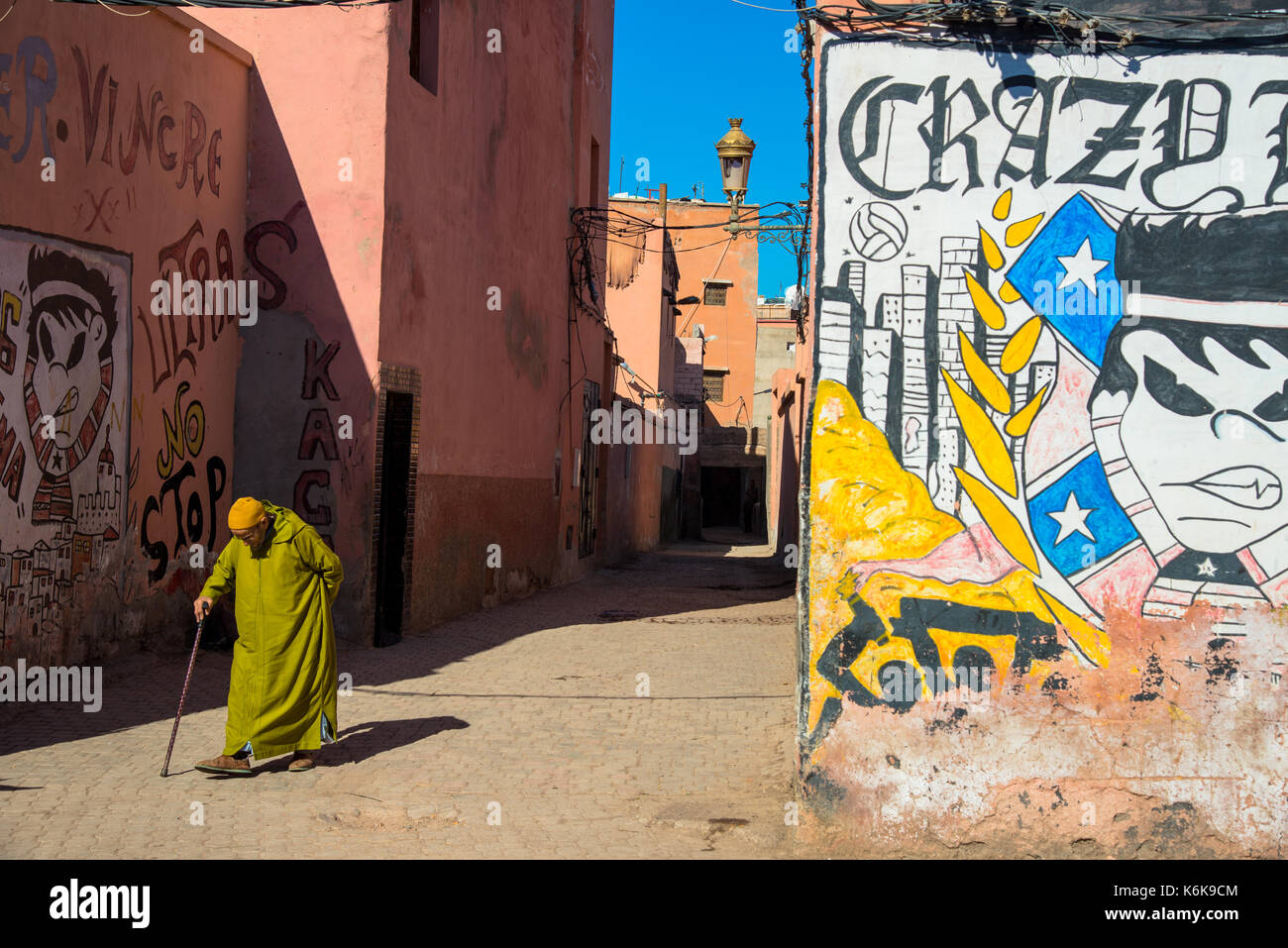 wall painting at kasbah in Marrakesh, Maroc Stock Photo