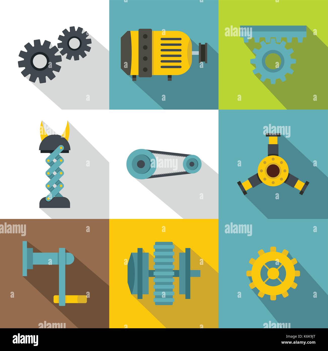 Machinery gear icon set, flat style Stock Vector