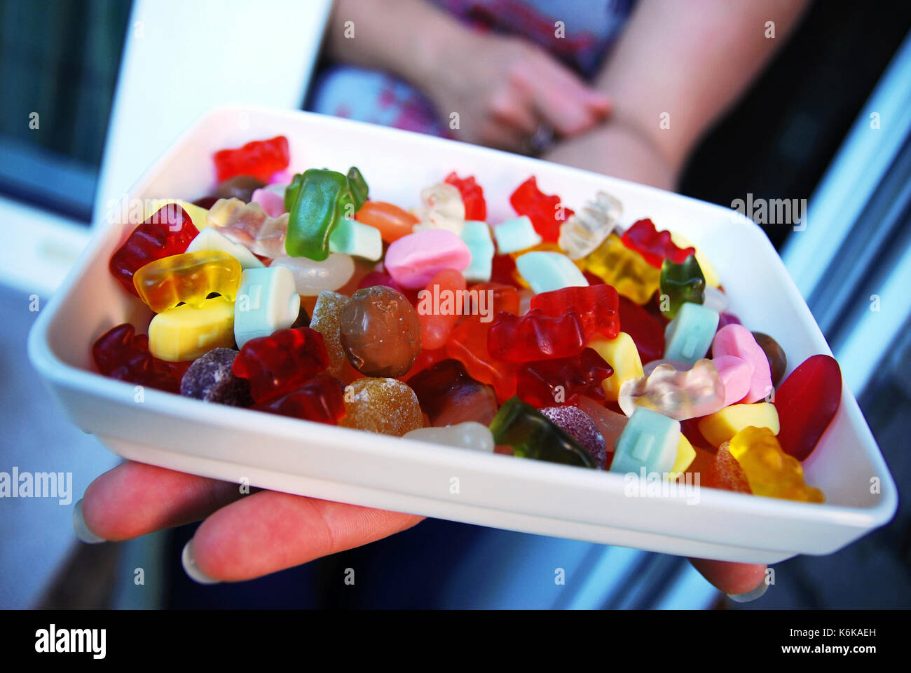 Bowl of gummy bears and other sweets (candy) Stock Photo