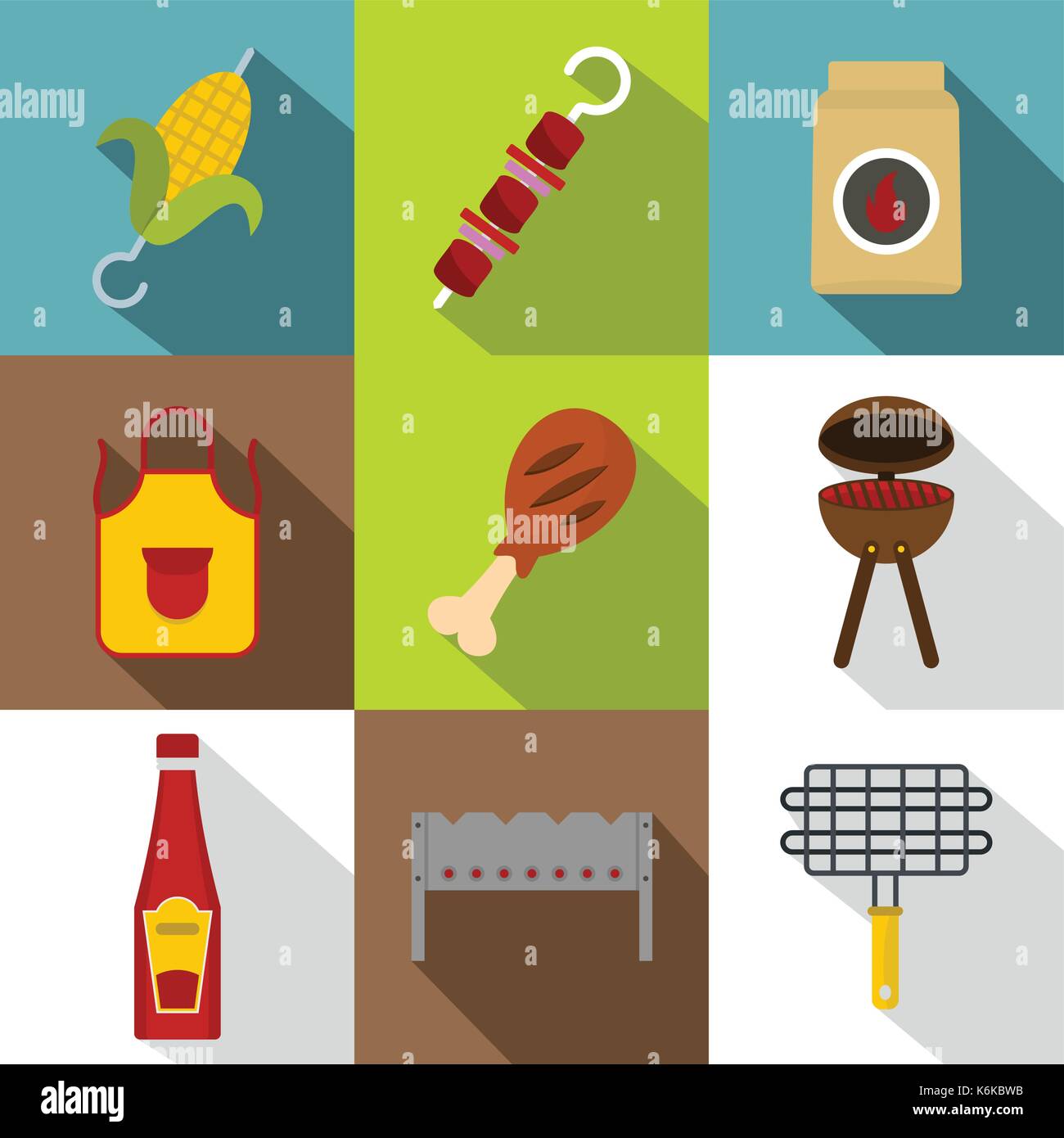 Barbecue equipment icon set, flat style Stock Vector Image & Art Alamy