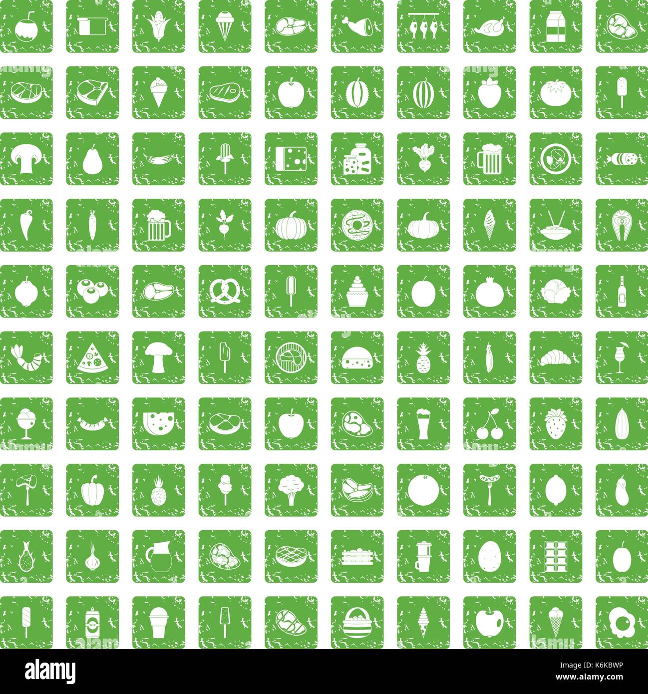 100 food icons set grunge green Stock Vector