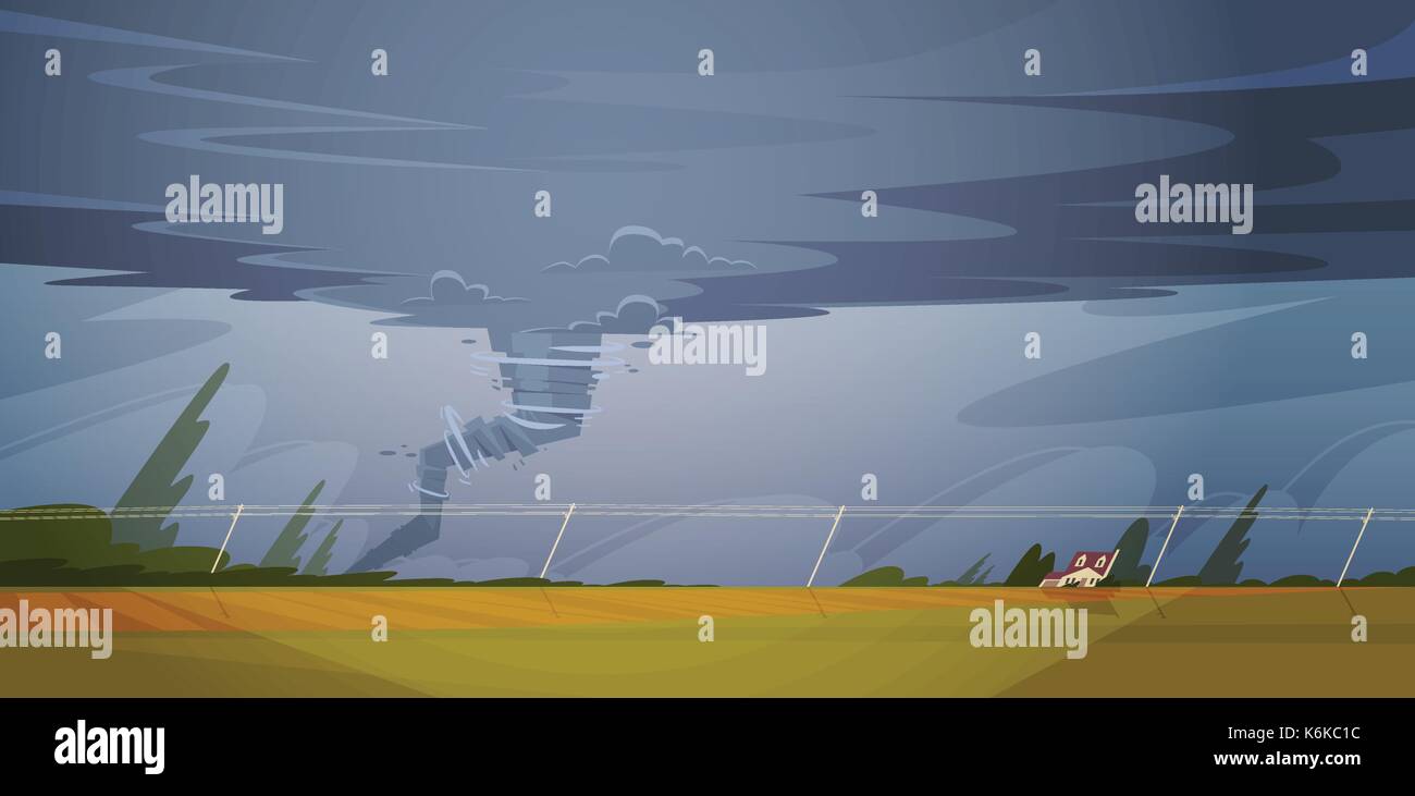 Tornado In Countryside Hurricane Landscape Of Storm Waterspout Twister ...