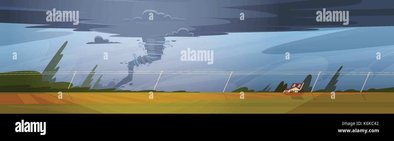 Tornado In Countryside Hurricane Landscape Of Storm Waterspout Twister ...