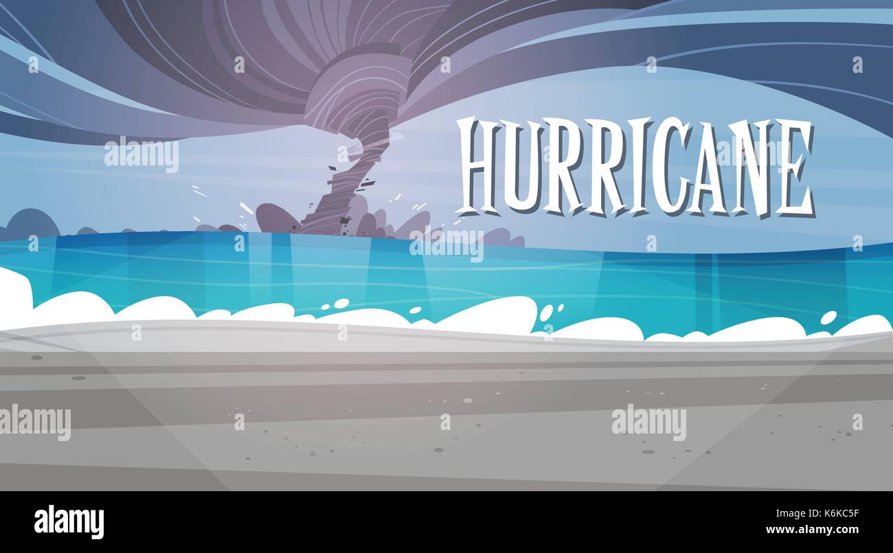 Tornado Incoming From Sea Hurricane In Ocean Beach Landscape Of Storm Waterspout Twister Natural Disaster Concept Stock Vector