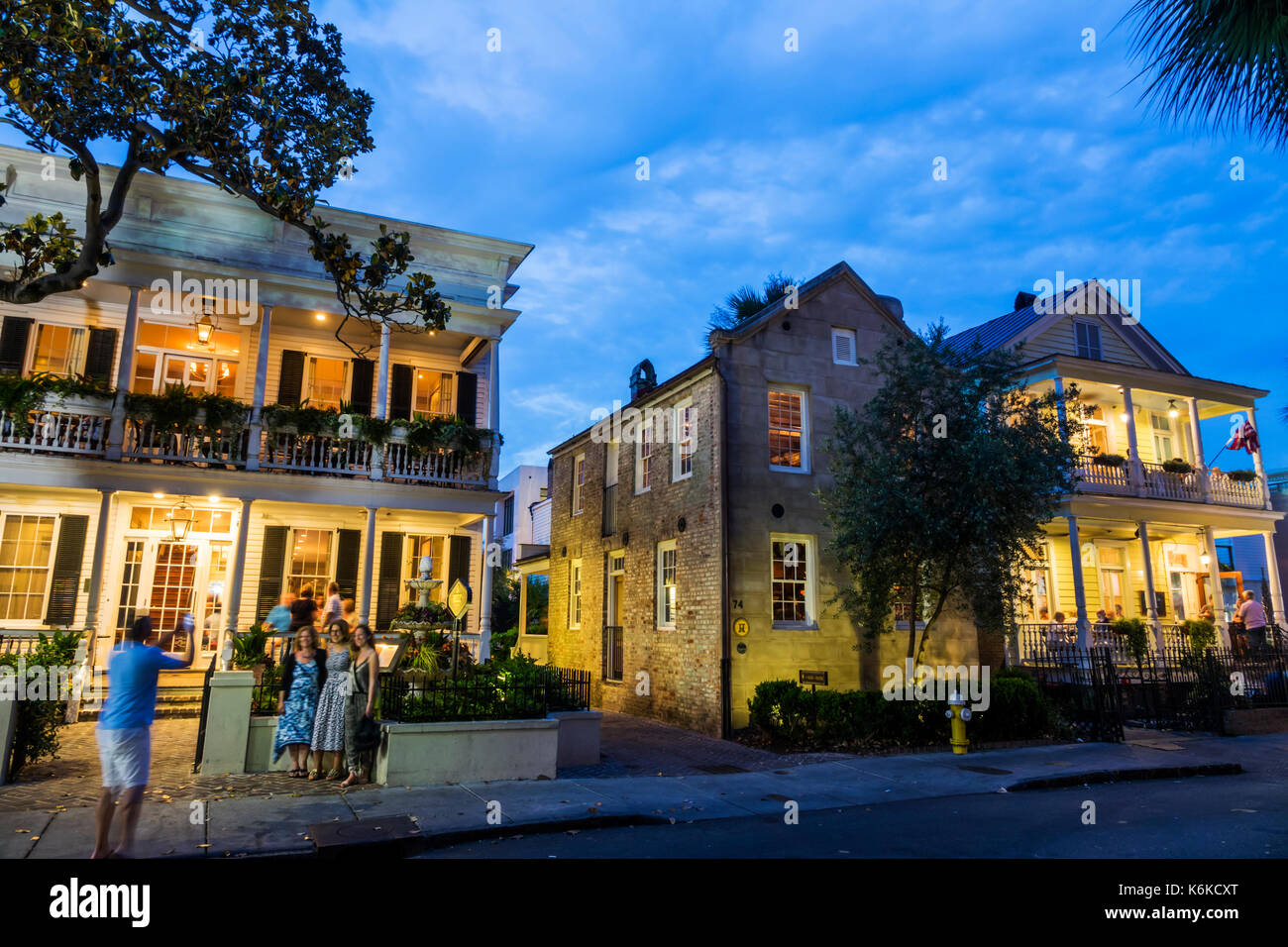 Charleston South Carolina,historic Downtown,Queen Street,Poogan's Porch,Husk,southern cuisine,restaurant restaurants food dining cafe cafes,dining,dus Stock Photo