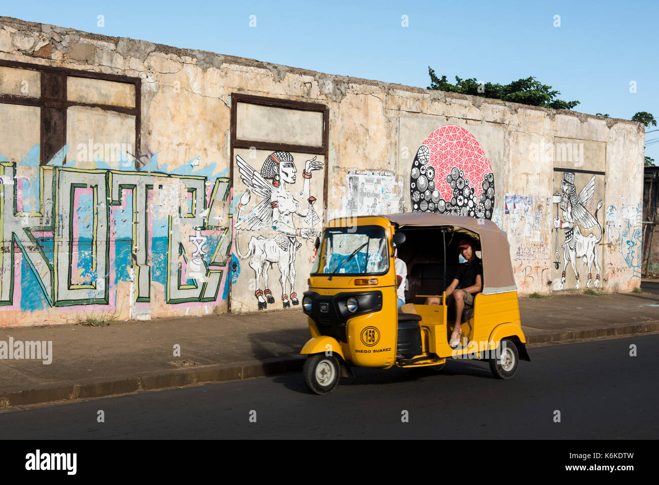 Tuk Tuk In Front Of Murals Antsiranana Diego Suarez Madagascar Stock