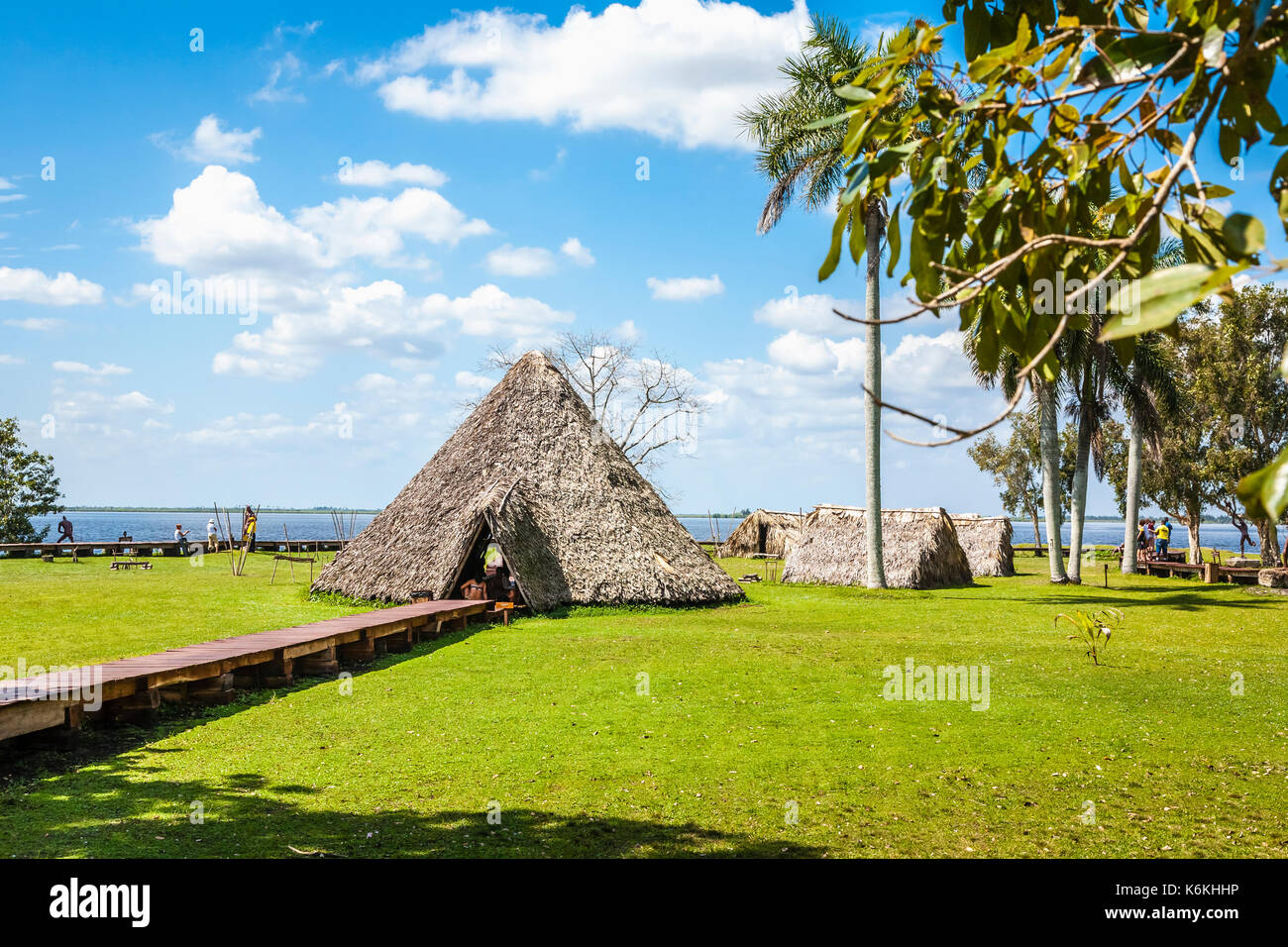 Guama, which includes La Aldea Taina, a reconstructed pre-Columbian village and huts, Laguno del Teroso, on the west coast of Cuba Stock Photo