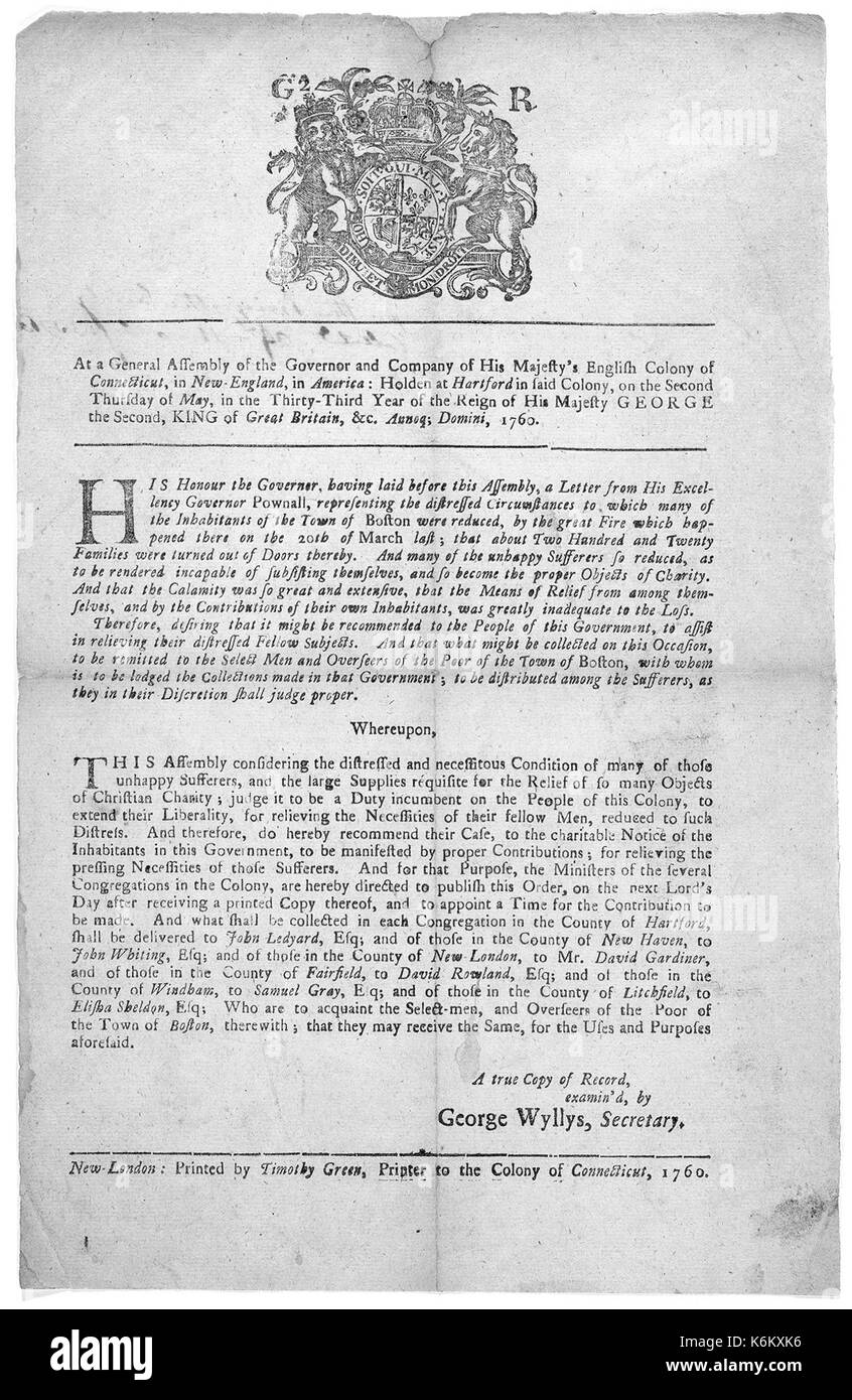 Connecticut General Assembly 1760 Order Stock Photo Alamy