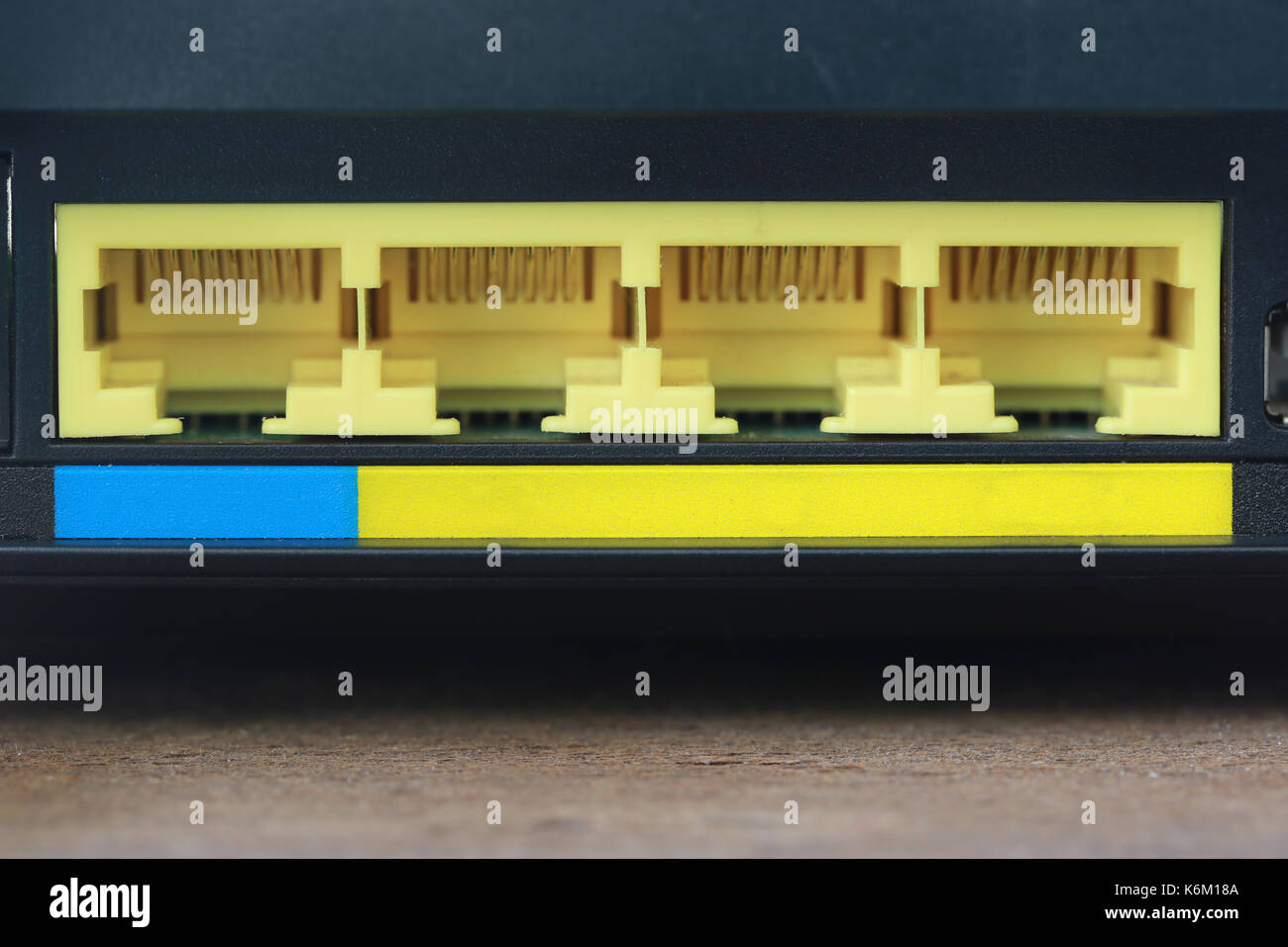 Rear of black modem router port to connection concept and Ideas of presentations in