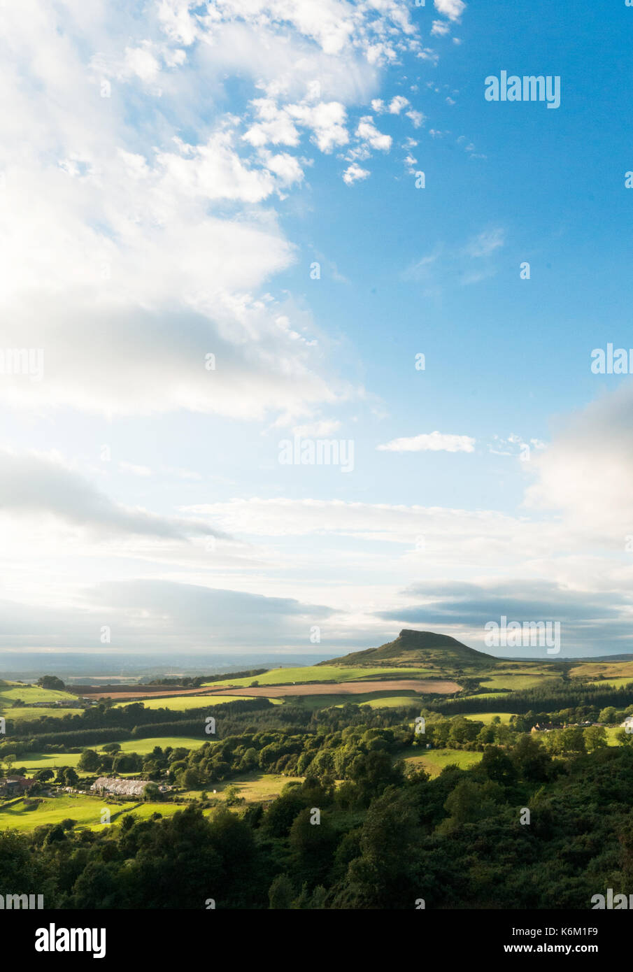 Roseberry Topping as viewed from Captain Cooks Monument on the North Yorkshire Moors Stock Photo