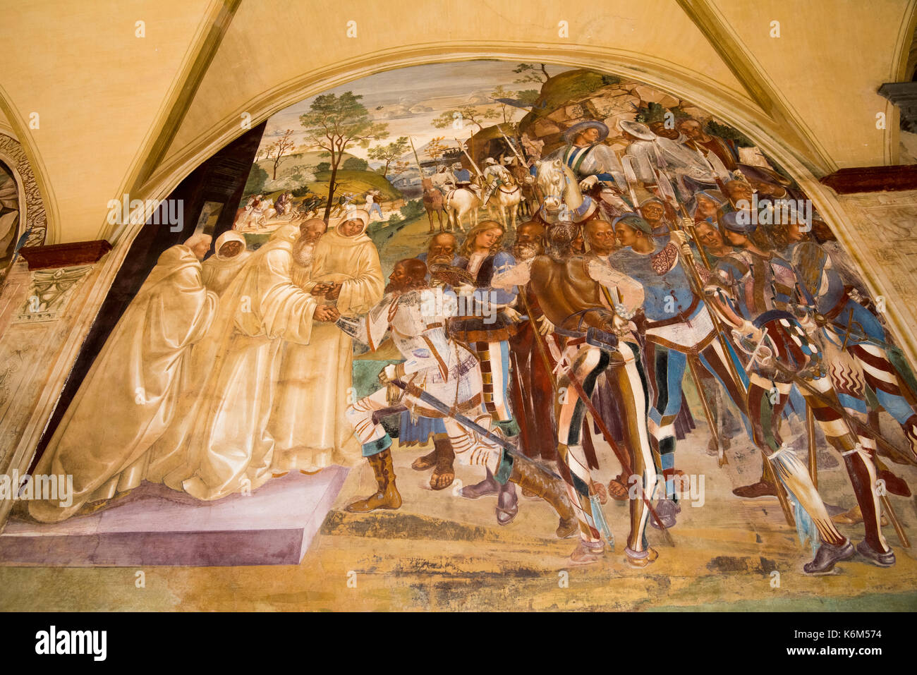 Fresco in the Cloisters of the Abbazia di Monte Oliveto Maggiore, Tuscany Italy Stock Photo