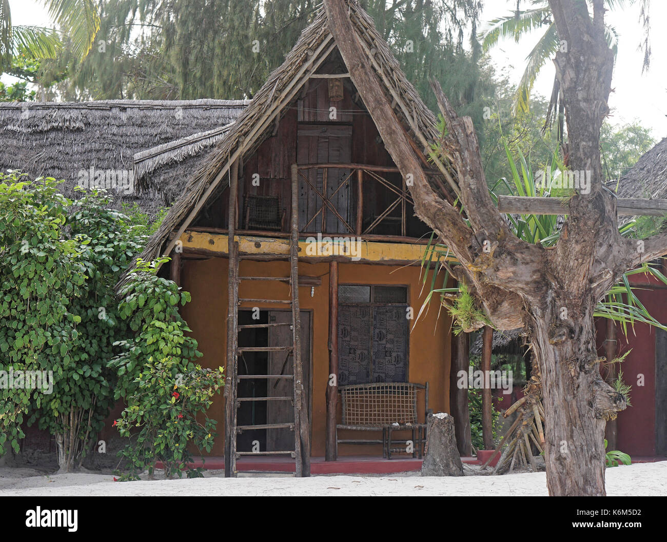 Traditional hut house at beach in Zanzibar Stock Photo Alamy
