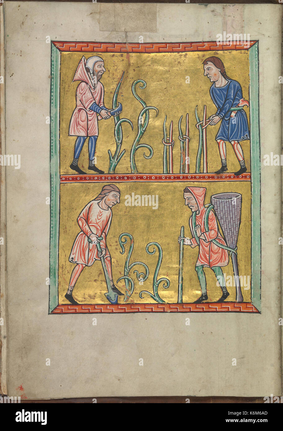Calendar, March, men pruning, tying up and planting vines Psalter of