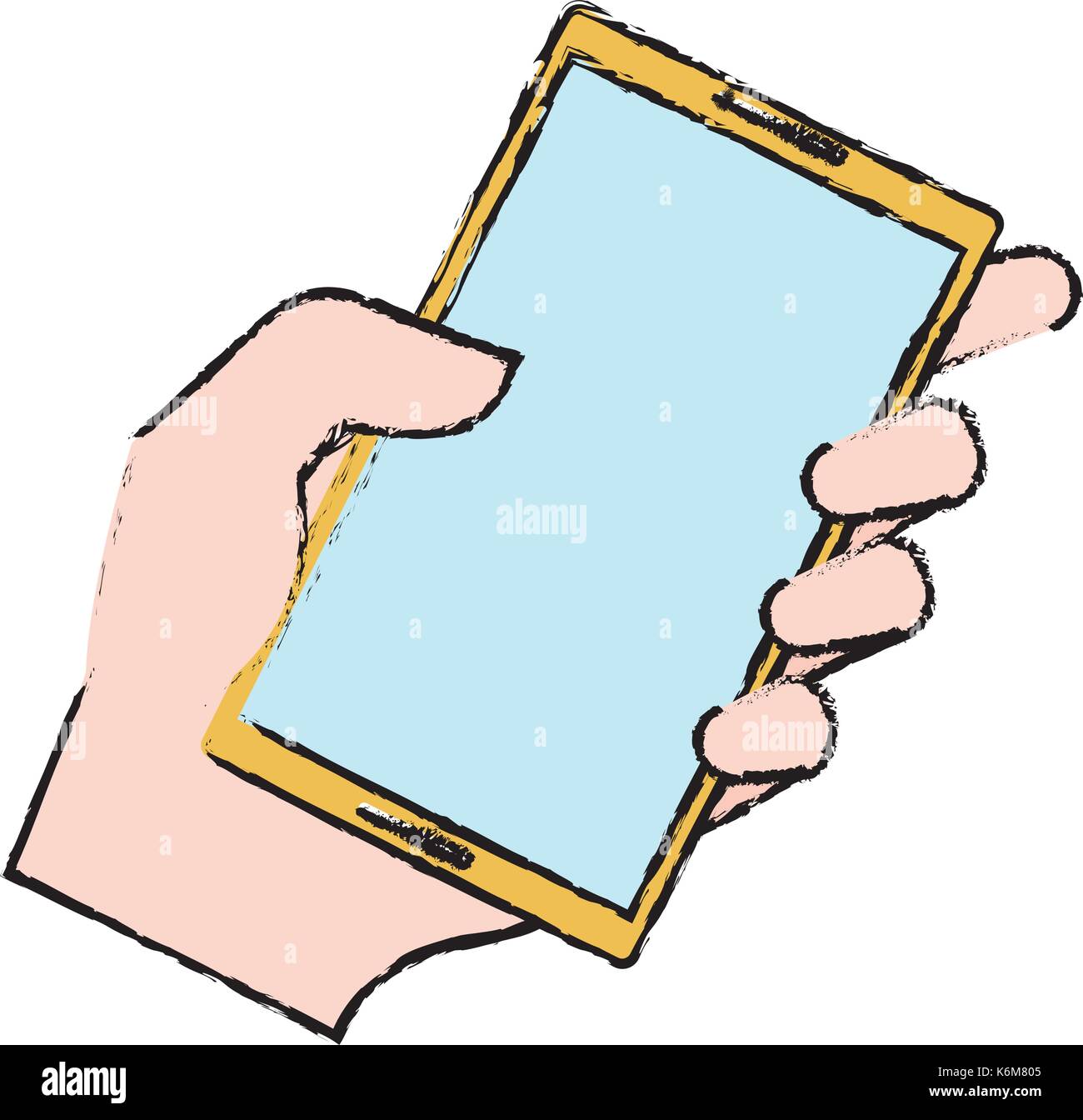 hand human with smartphone device isolated icon vector illustration ...