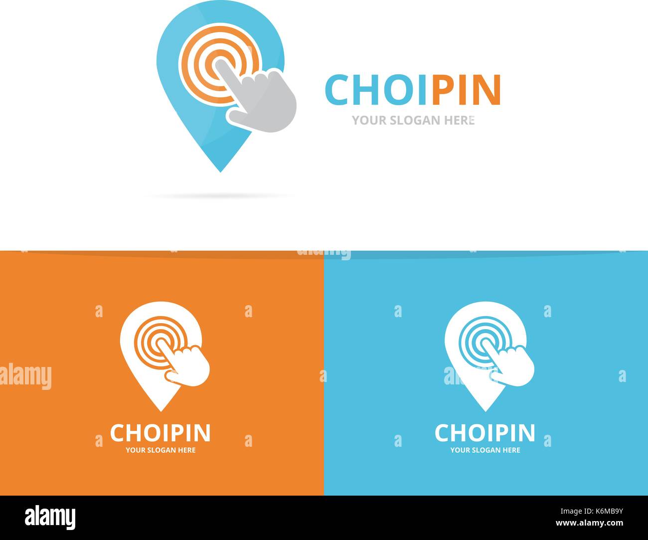 Vector of map pointer and click logo combination. GPS locator and cursor symbol or icon. Unique pin and digital logotype design template. Stock Vector