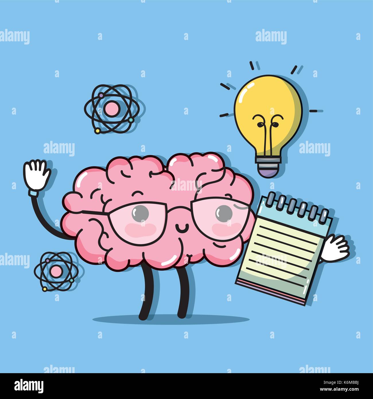 set kawaii brain with knowledge education Stock Vector
