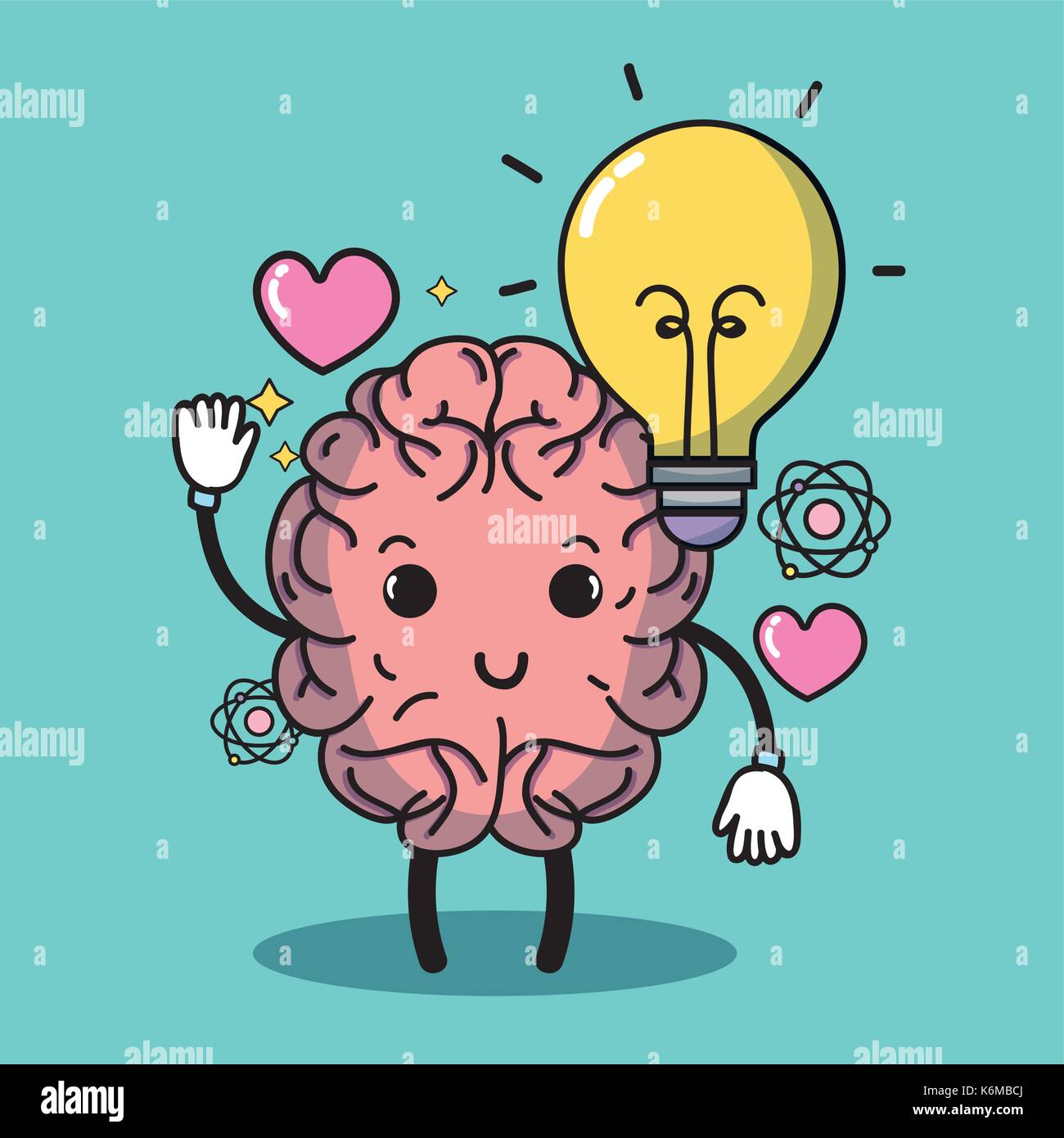 set kawaii brain with knowledge education Stock Vector
