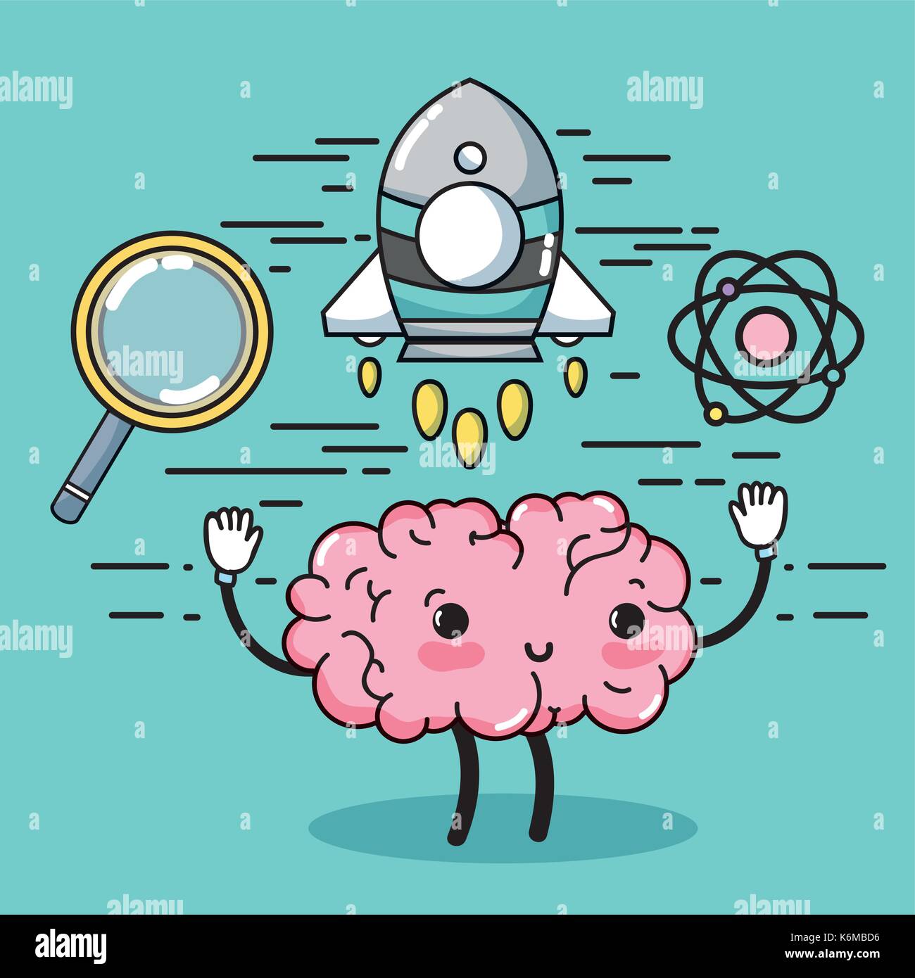 set kawaii brain with knowledge education Stock Vector