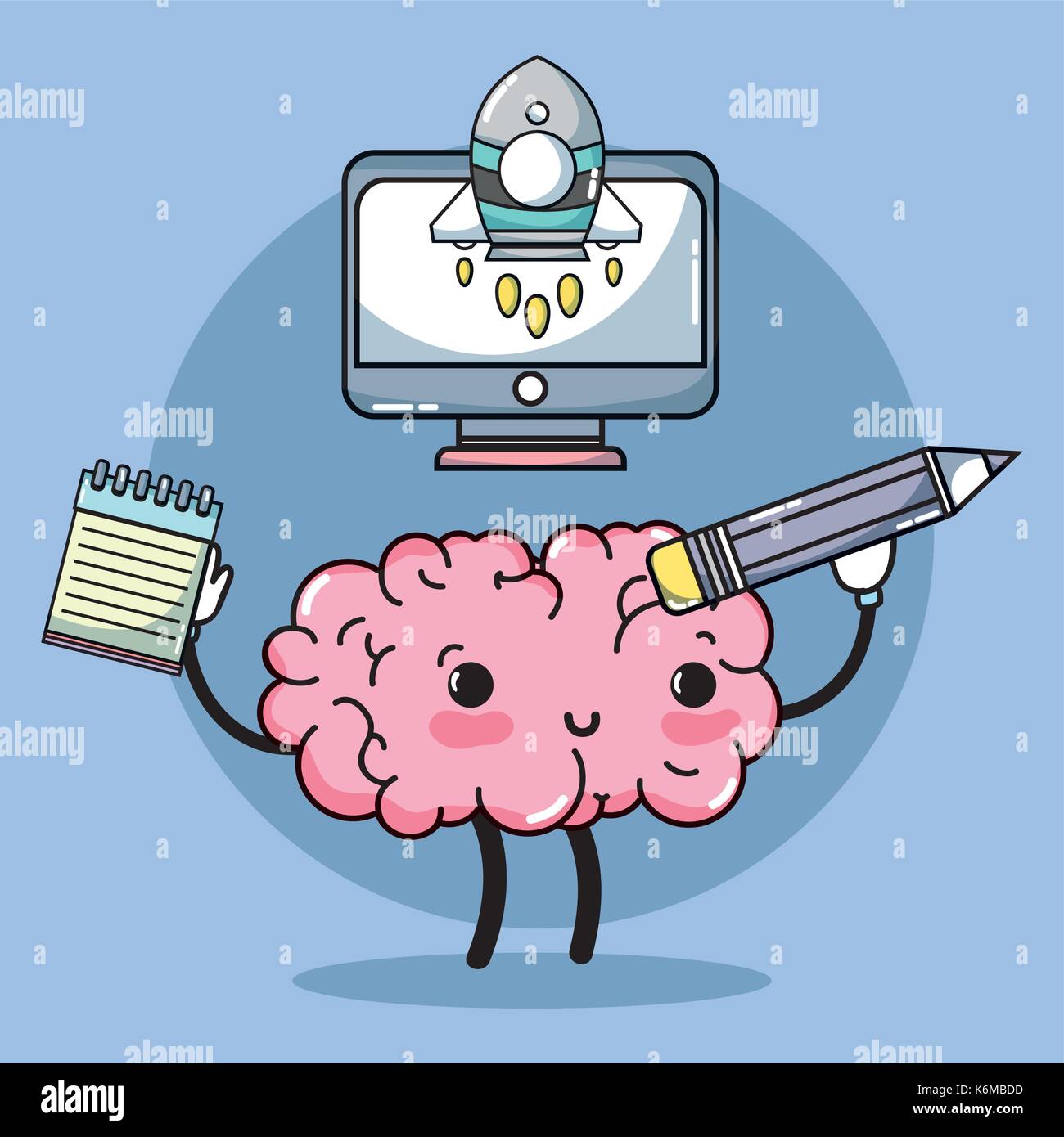 set kawaii brain with knowledge education Stock Vector