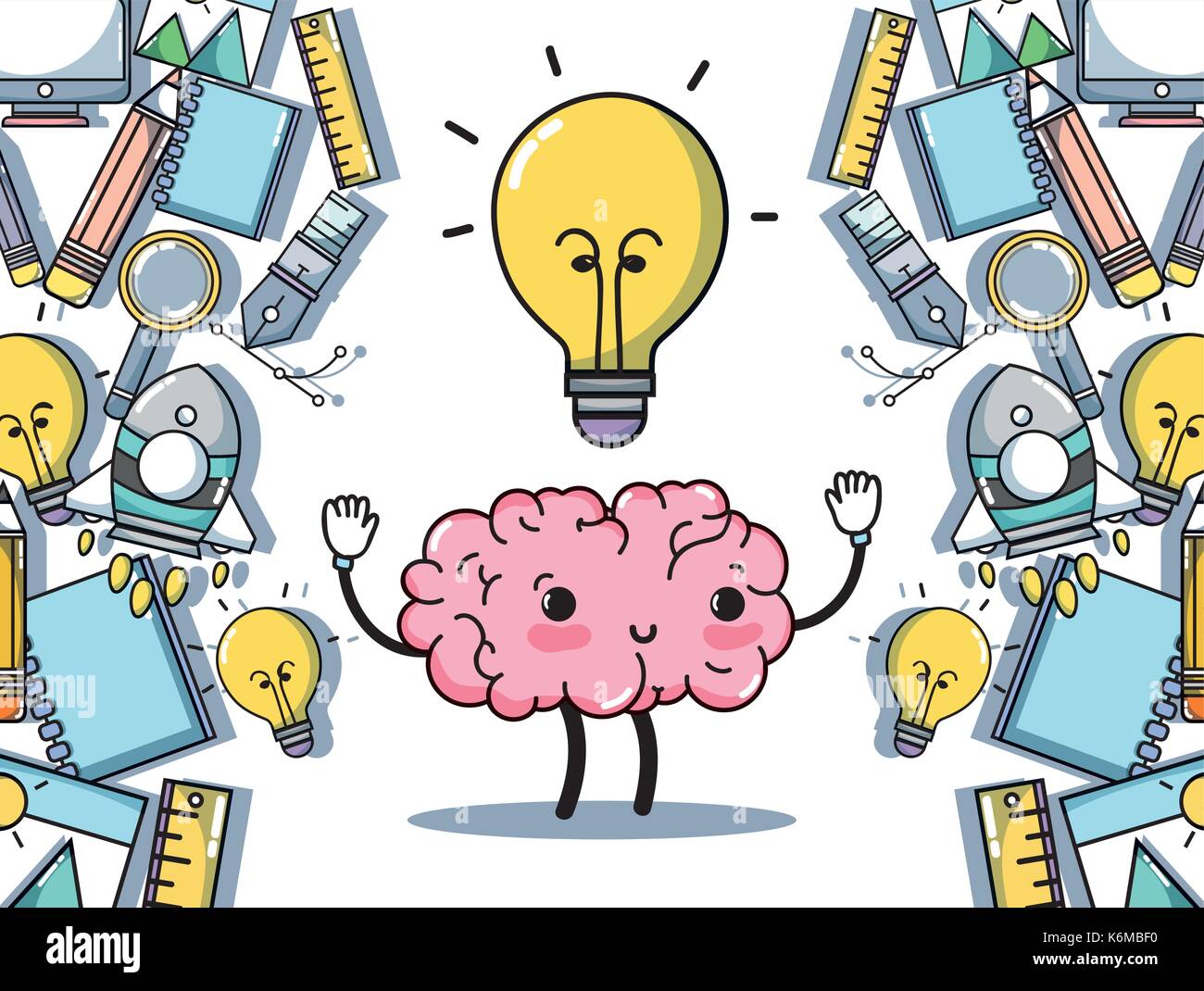 set kawaii brain with knowledge education Stock Vector