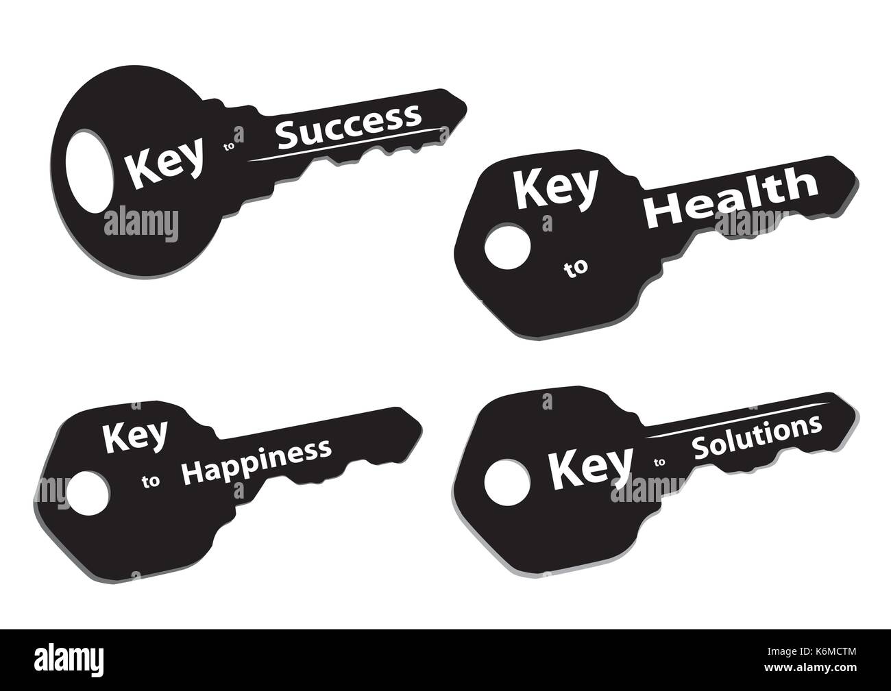 silhouette keys with words success happiness solutions and health Stock Vector