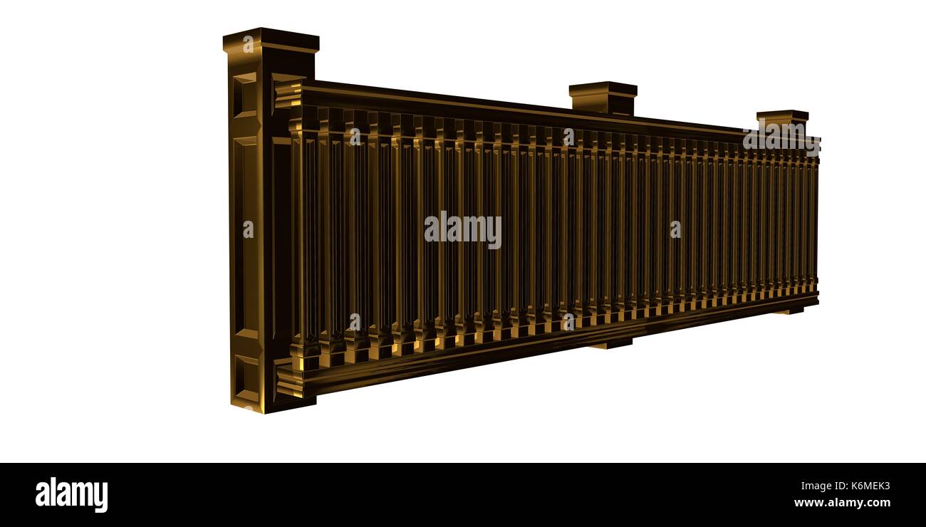 Stair Railing Render 3d rendering of a golden stair rail isolated on a white background ...