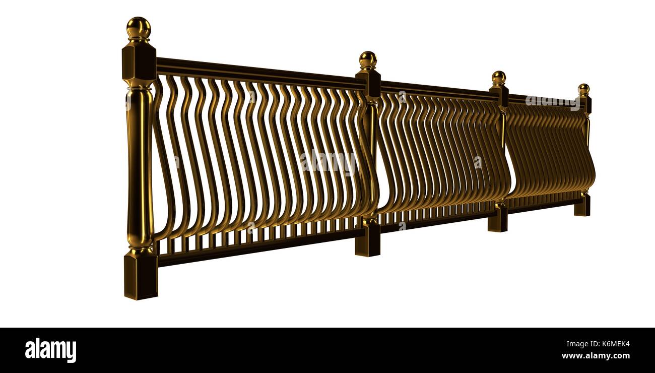 Stair Railing Render 3d rendering of a golden stair rail isolated on a white background ...