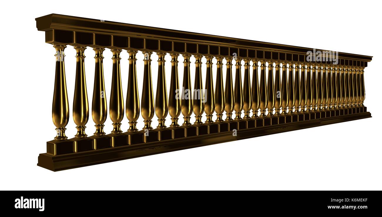 Stair Railing Render 3d rendering of a golden stair rail isolated on a white background ...