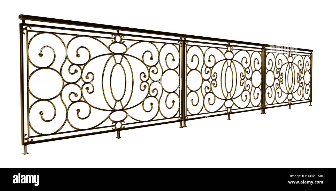 Stair Railing Render 3d rendering of a golden stair rail isolated on a white background ...