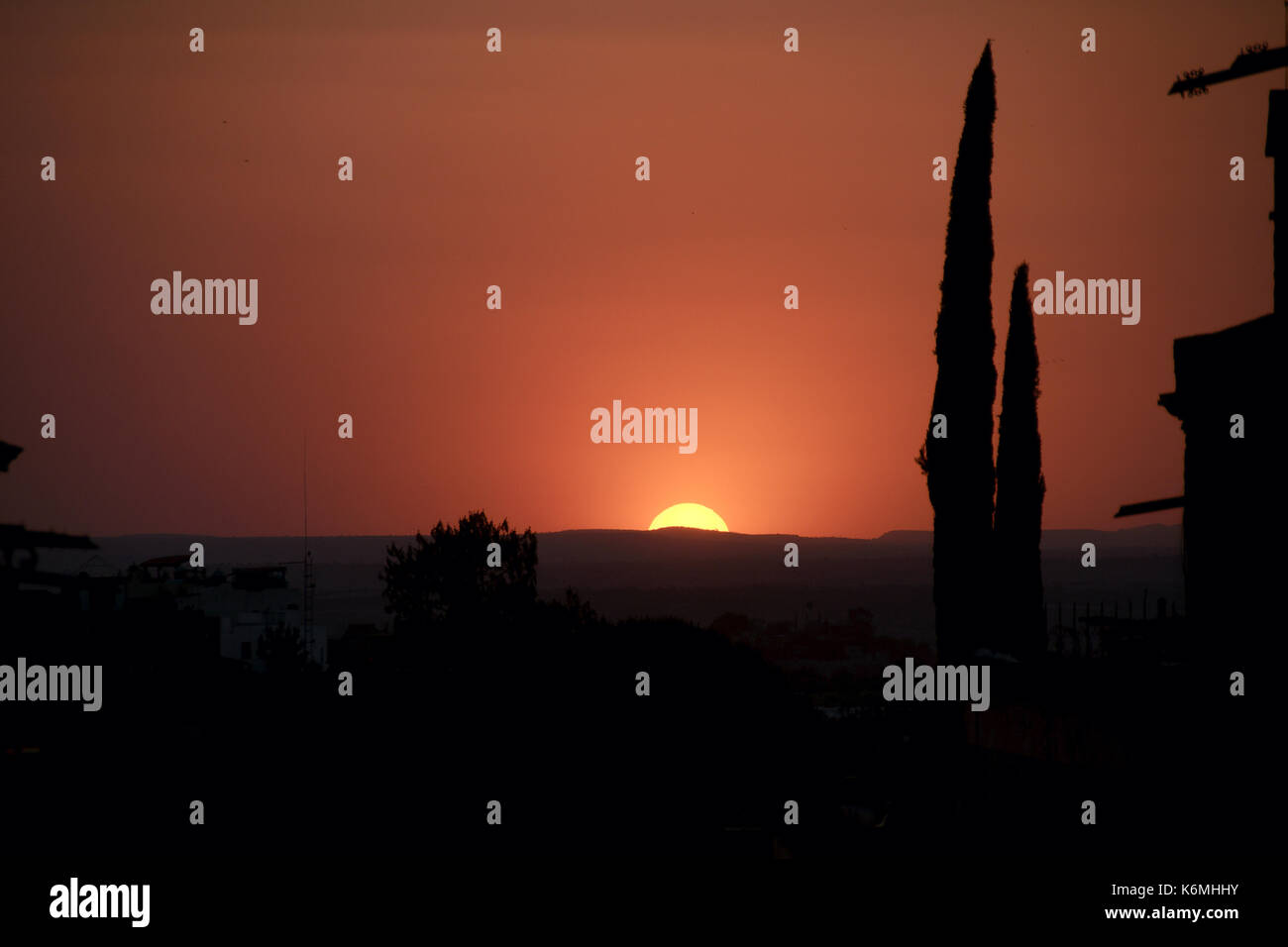 San Miguel de Allende, Guanajuato, Mexico - 2013: View of the horizon at sunset. Stock Photo