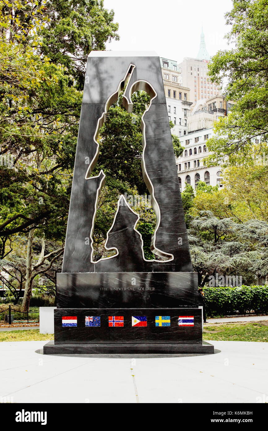 New York, USA - 28 September, 2016: The Universal Soldier monument, a memorial to those who fought in the Korean war by sculptor Mac Adams. Located in Stock Photo