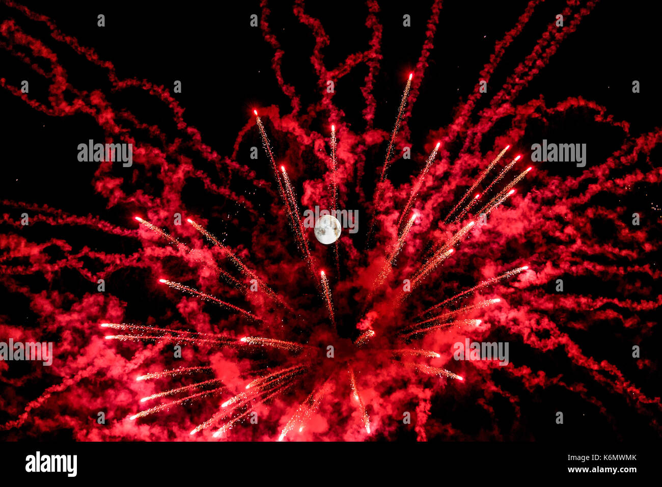 spectacular New Year's Eve with fireworks and full moon to celebrate