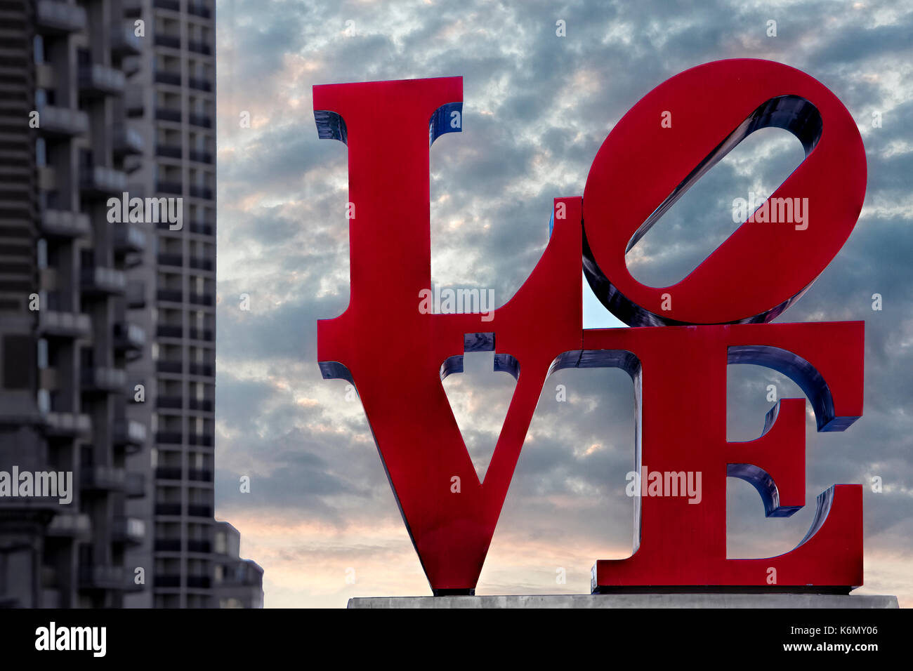 Love Park  - Love sign at the Love Park officially named the John F. Kennedy Plaza located in Center City, Pennsylvania. The park is dedicated to the late United States president John F. Kennedy. Stock Photo