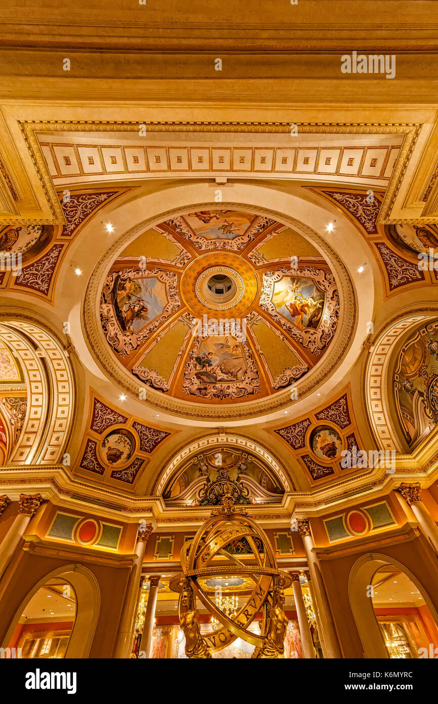 The Venetian Las Vegas  - Ceiling art , Armillary Sphere and architectural details at the Venetian Hotel and Casino in Las Vegas, Nevada. Stock Photo