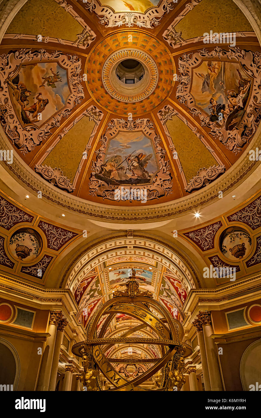 The Venetian Las Vegas II - Ceiling art , Armillary Sphere and architectural details at the Venetian Hotel and Casino in Las Vegas, Nevada. Stock Photo