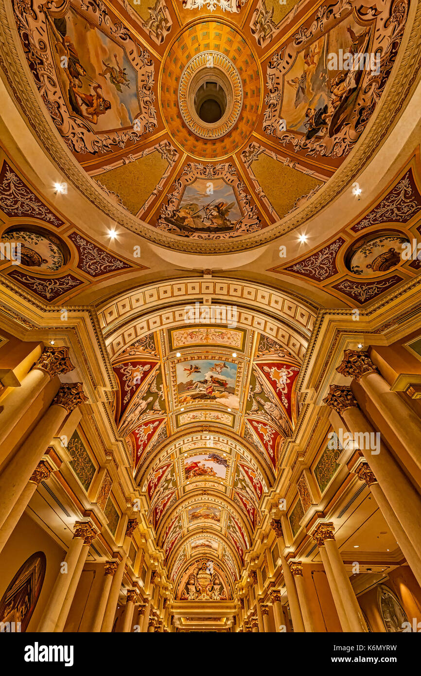 The Venetian Las Vegas Hall - Ceiling art and architectural details at the Venetian Hotel and Casino in Las Vegas, Nevada. Stock Photo