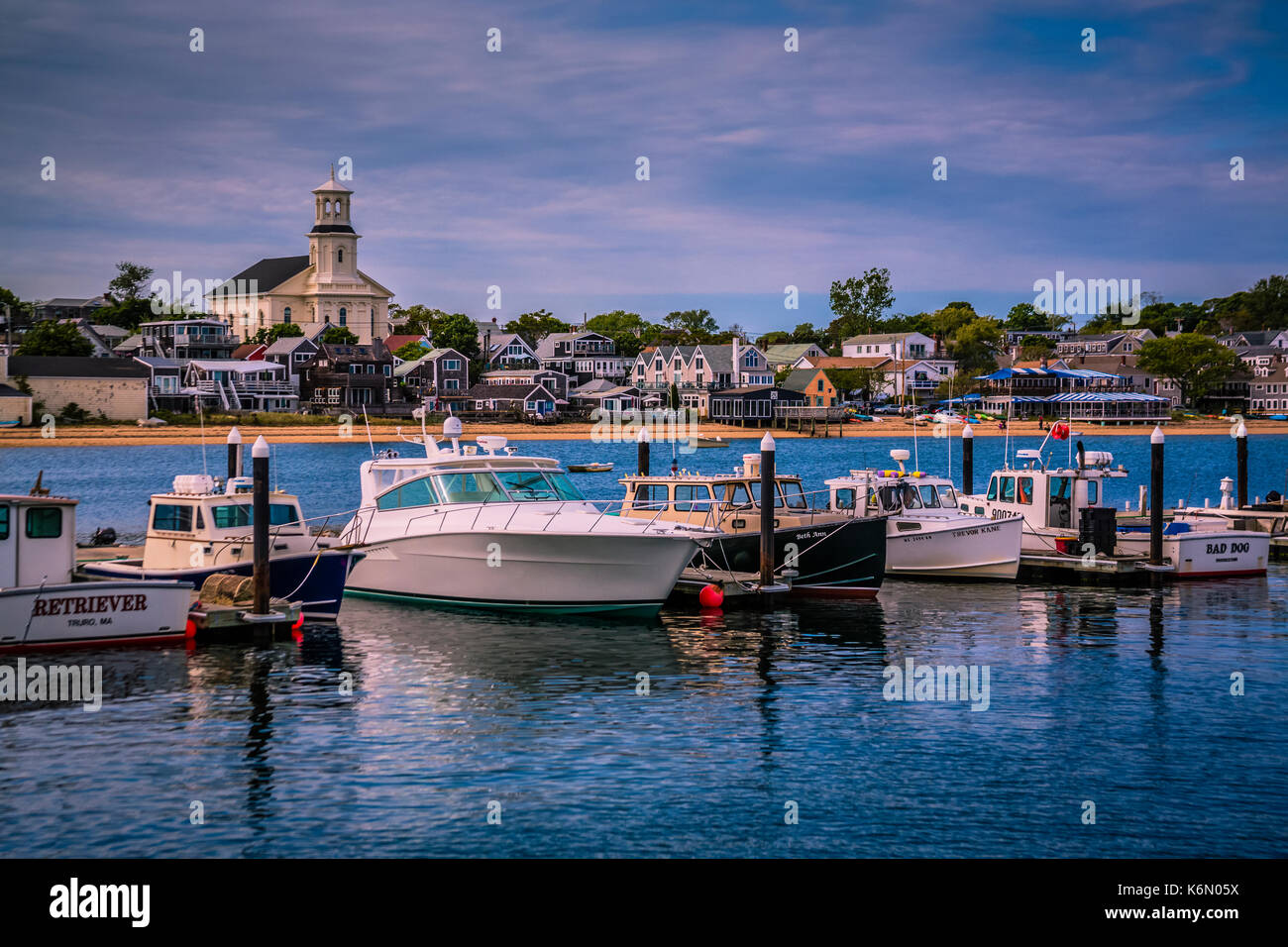 A beautiful afternoon at the colorful P-Town Harbor in Cape Cod, Massachusetts. Stock Photo