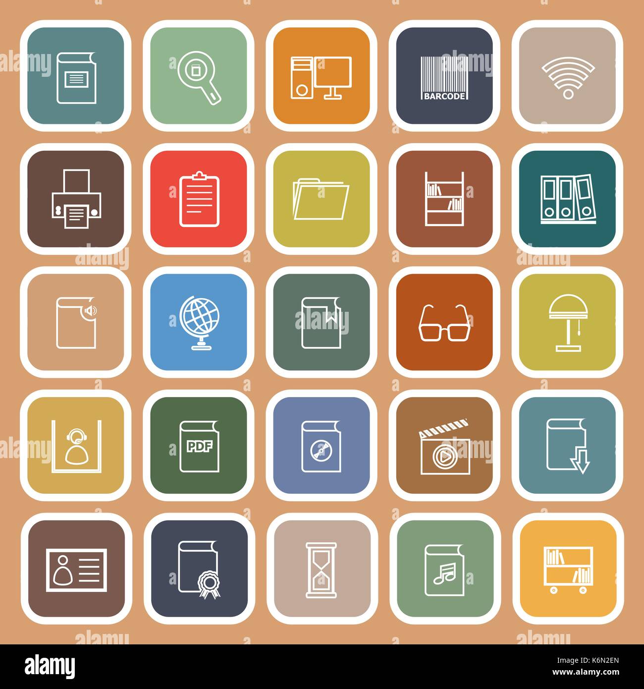 Library line flat icons on orange background, stock vector Stock Vector ...
