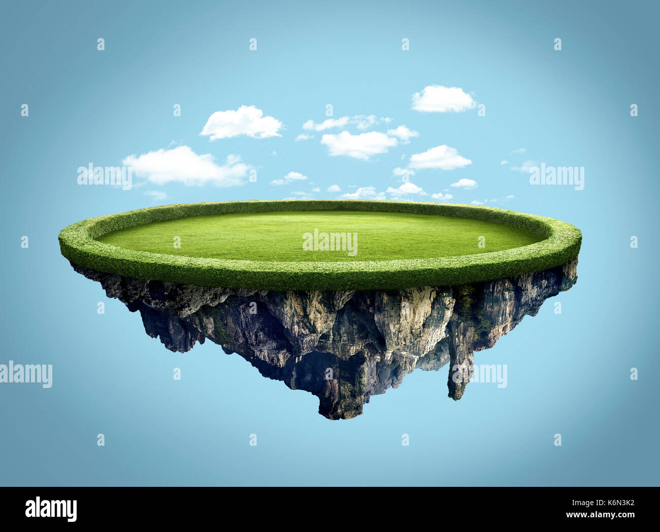 Amazing island floating in the air with clouds Stock Photo - Alamy