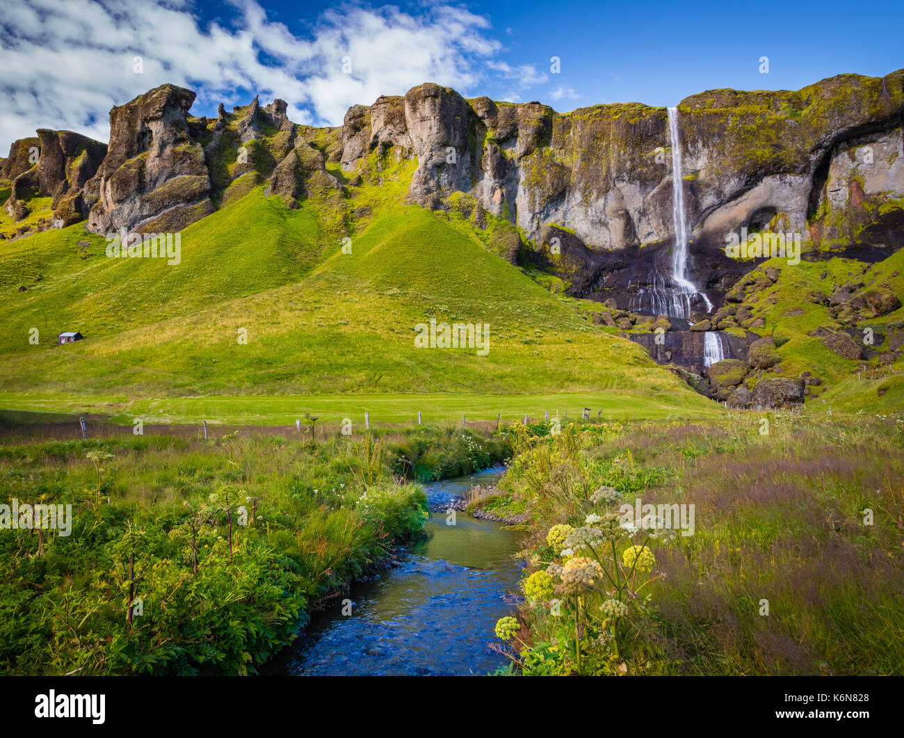 Waterfall in Iceland's Southern Region Stock Photo