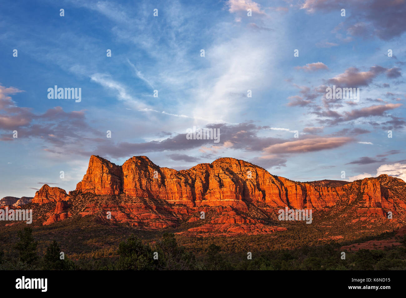 Sunset over the red rocks in Sedona, Arizona Stock Photo