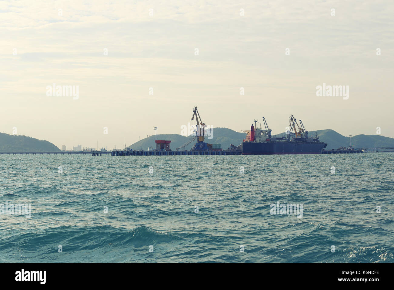 Deep water port in the sea,concept of shipping and logistic. Stock Photo