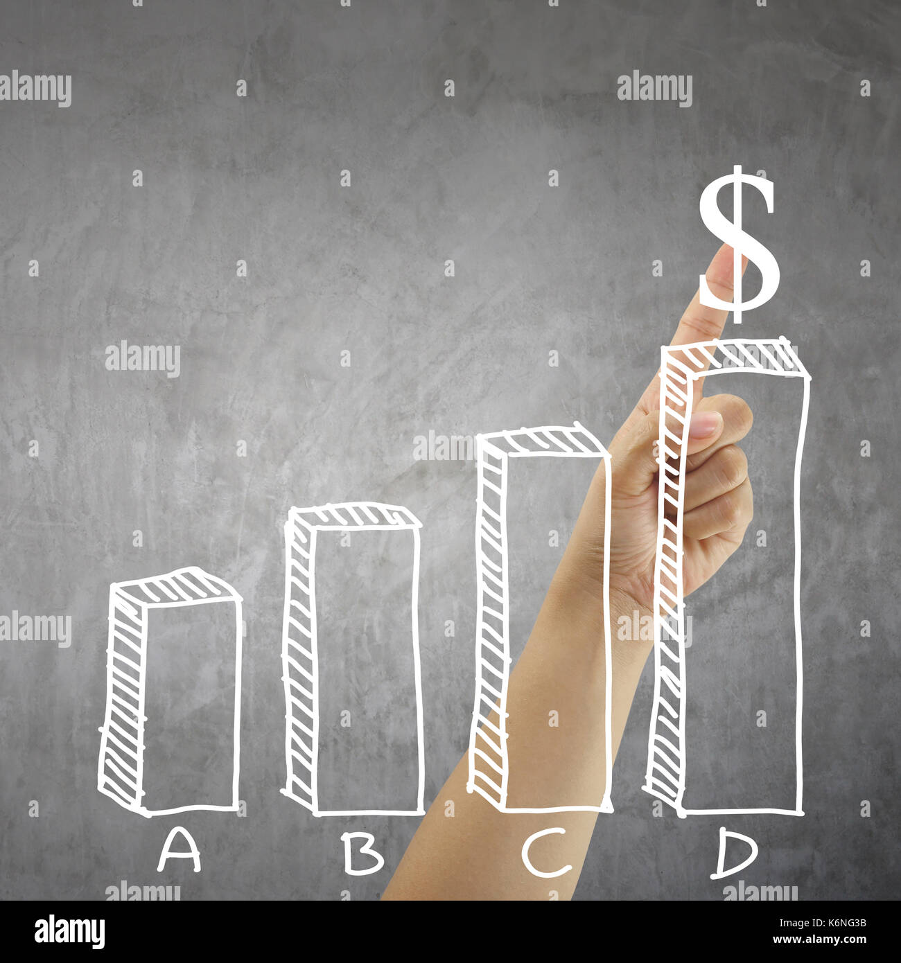 finger of a businessman pointing to the top graph and have alphabet ...