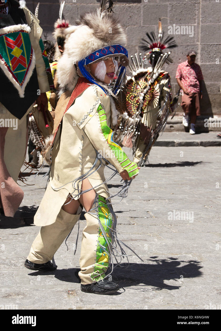 San Miguel de Allende, Guanajuato, Mexico - 2013: People perfom a traditional dance at the town's zocalo Stock Photo